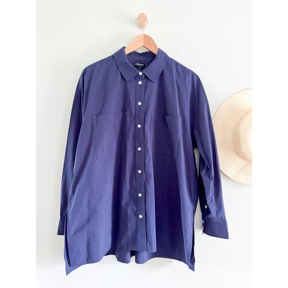 Madewell | NWT | Oversized Straight Hem Shirt in Signature Poplin | Navy | Sz XL - Picture 6 of 11